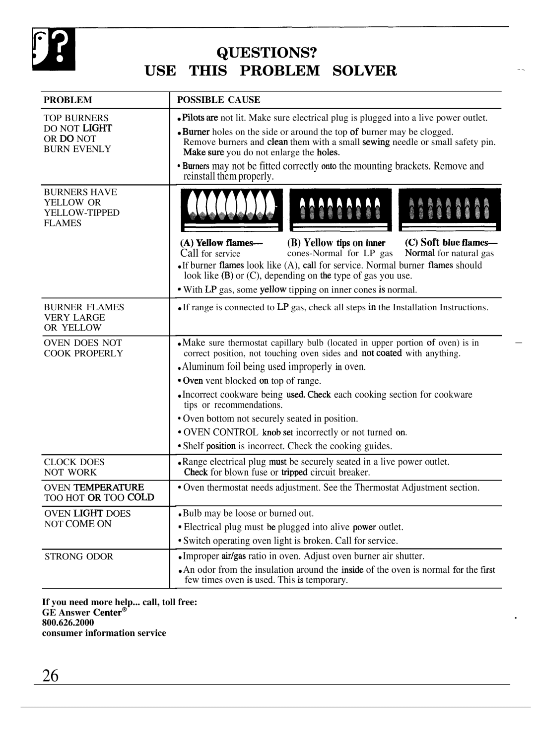 GE 49-8319, MNU109I, JGSC12GER, 164 D2588P120 operating instructions Questions?, USE This Problem Solver 