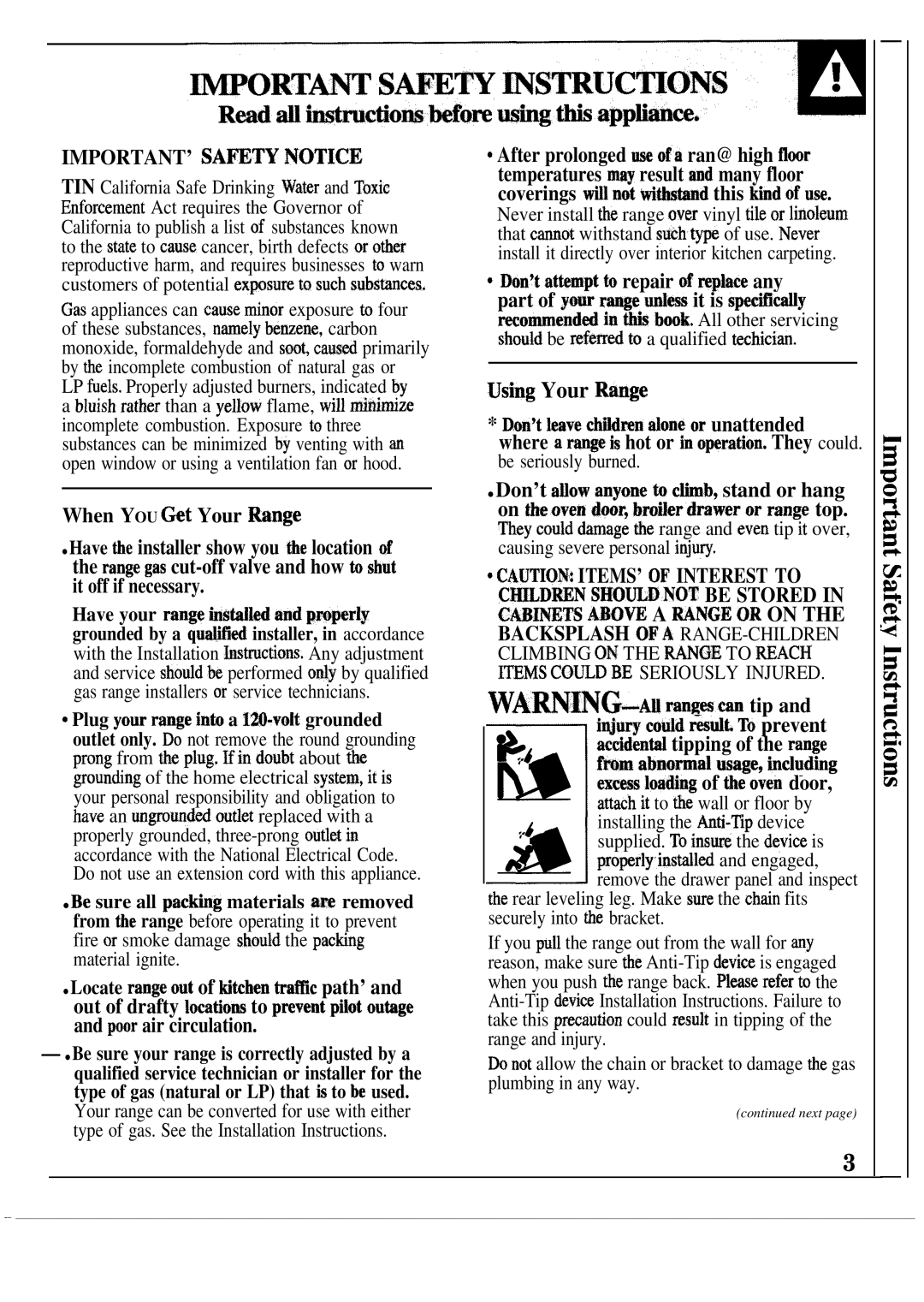 GE 164 D2588P120, MNU109I, JGSC12GER, 49-8319 operating instructions When YOU CM Your Range, WARNIN.LAM rangesmn tip 