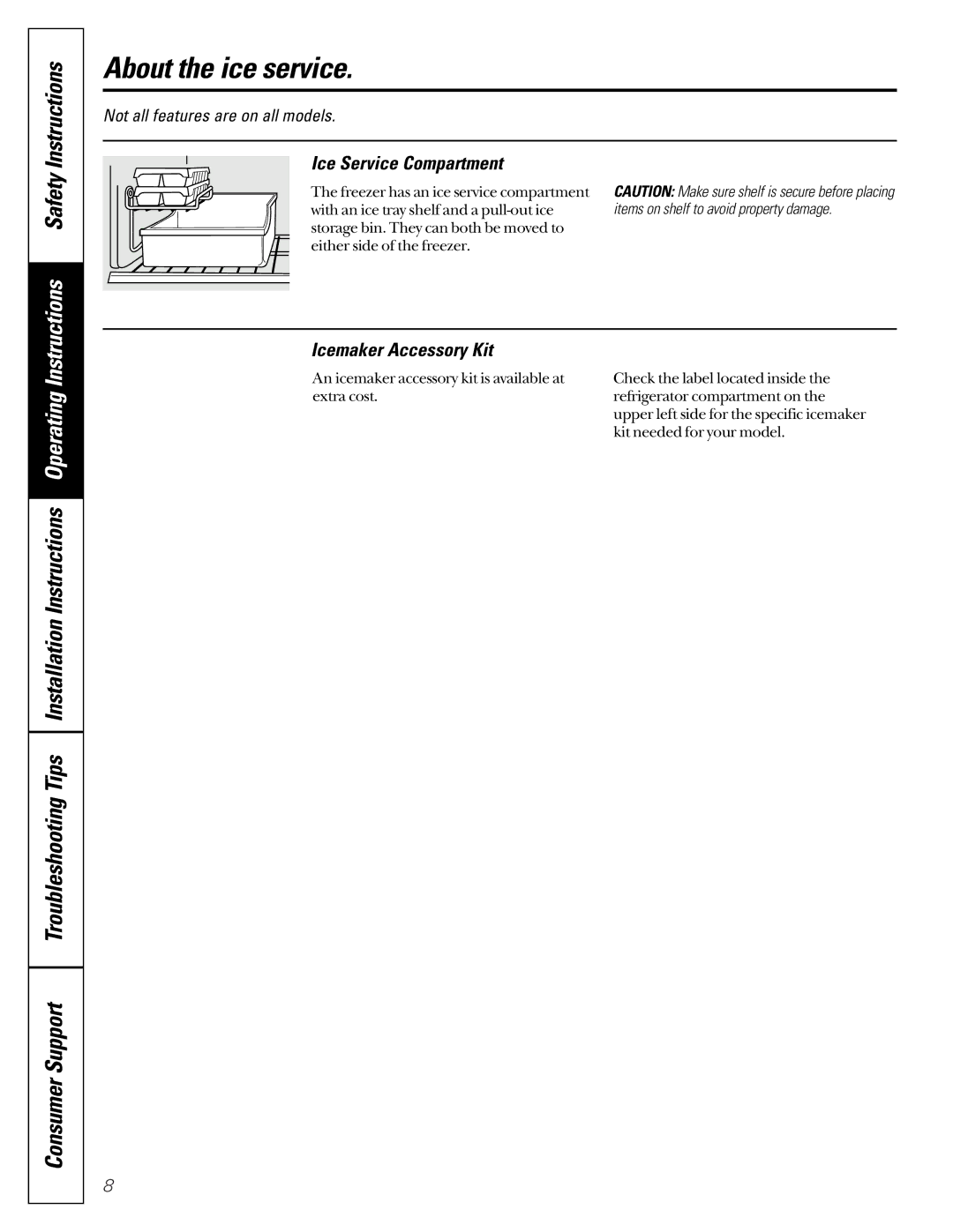 GE Model 21 installation instructions About the ice service, Ice Service Compartment, Icemaker Accessory Kit 