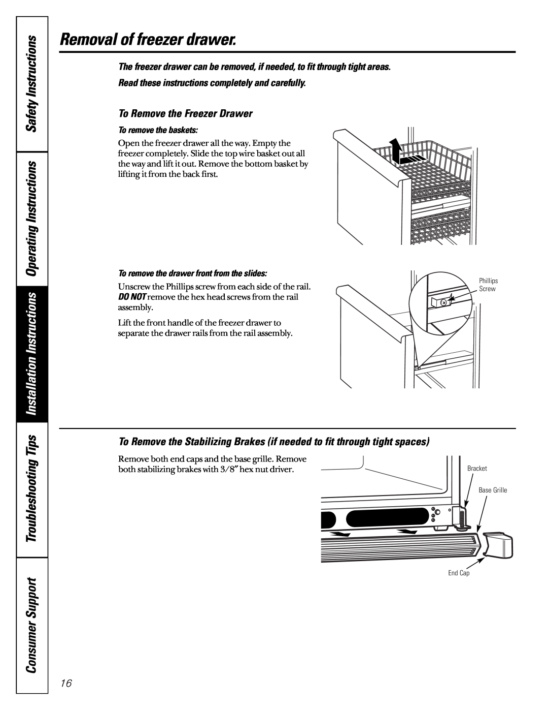 GE Model 21 Removal of freezer drawer, To Remove the Freezer Drawer, Read these instructions completely and carefully 