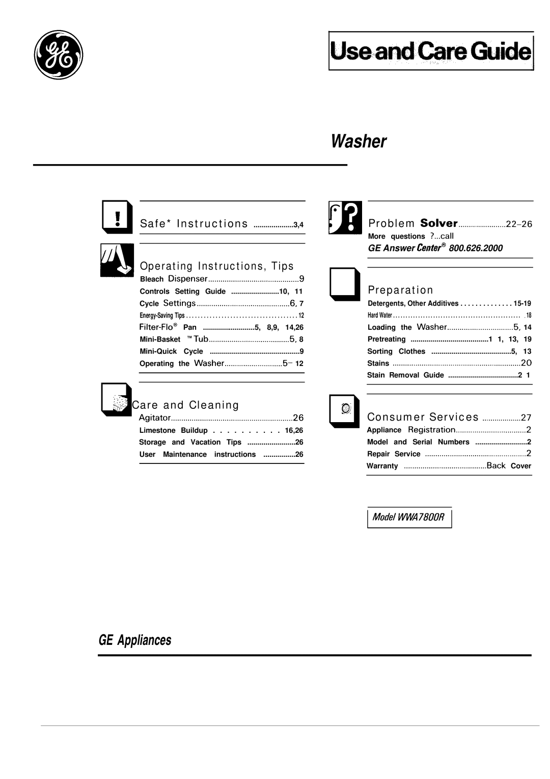 GE MODEL WA7800R operating instructions UseatiQretiide 