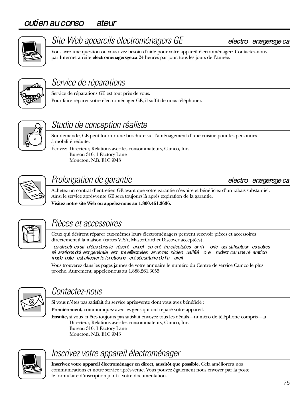 GE MODELS 23 AND 25 installation instructions Service de réparations, Prolongation de garantie, Electromenagersge.ca 