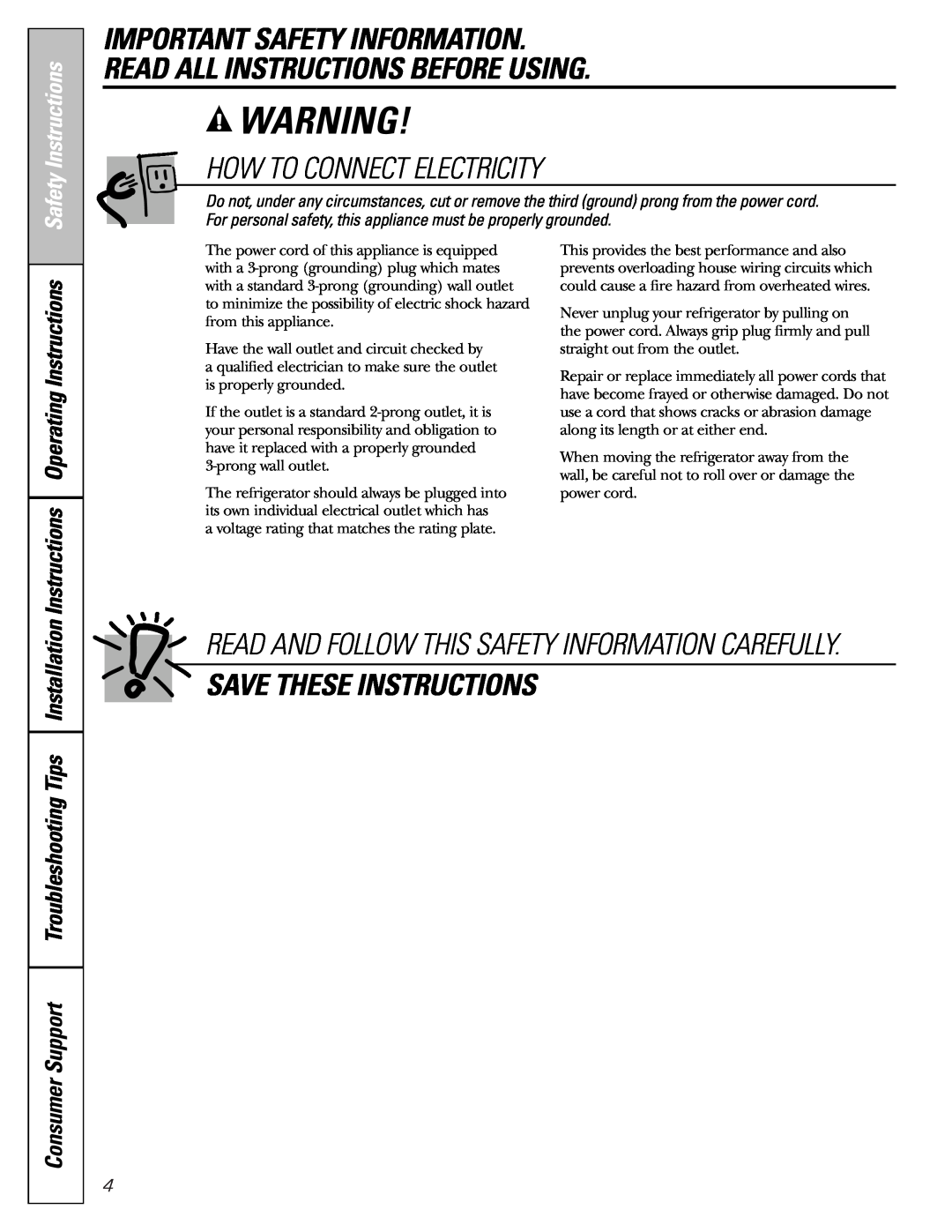 GE MODELS 23 AND 25 How To Connect Electricity, Save These Instructions, Instructions Operating Instructions 