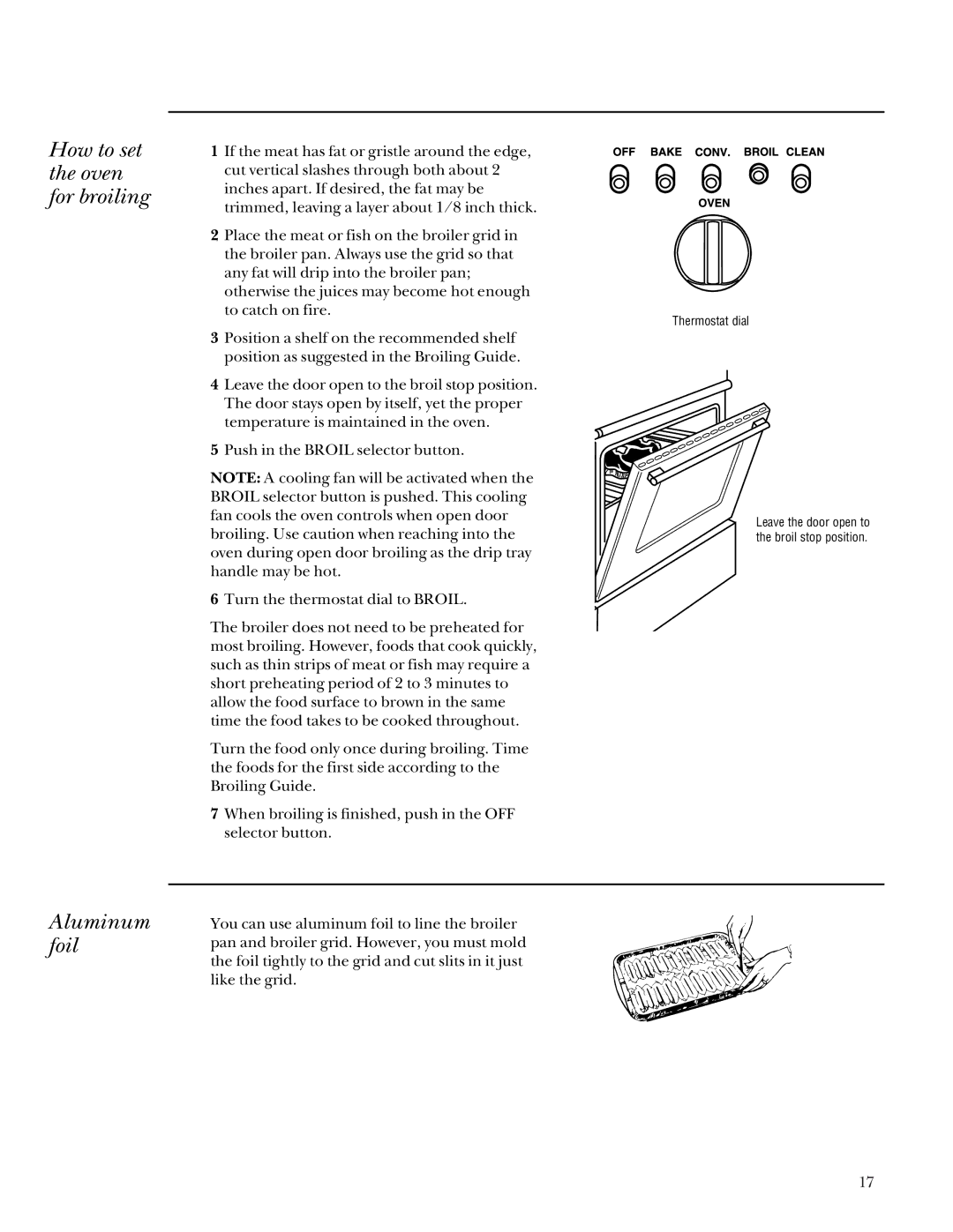 GE Monogram 164D4290P031 owner manual How to set the oven for broiling, Aluminum foil 