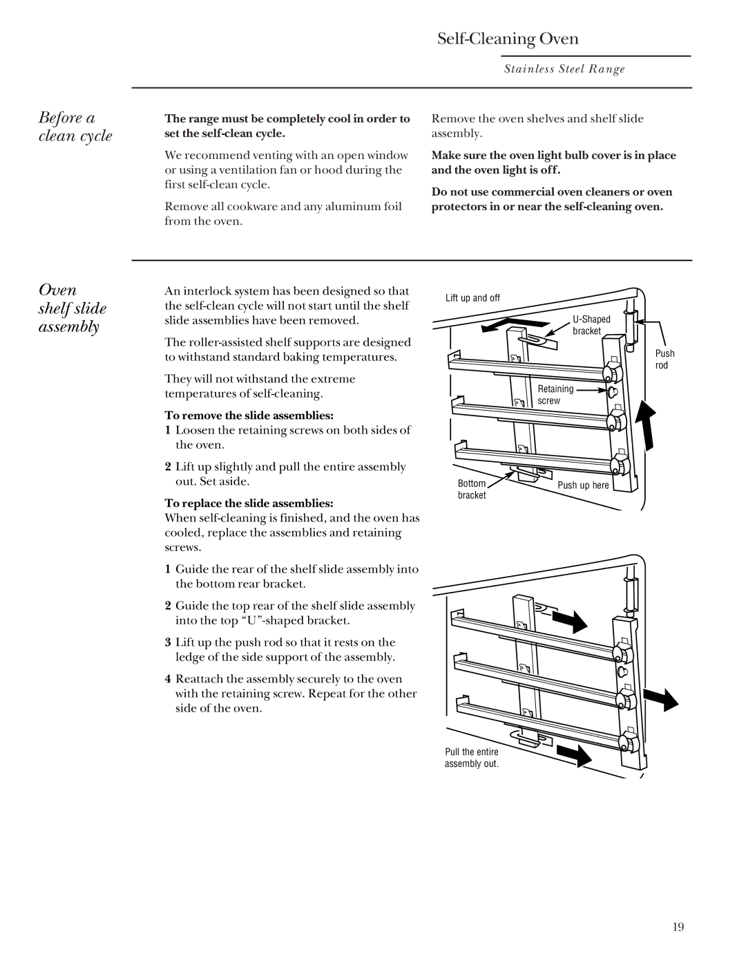 GE Monogram 164D4290P031 owner manual Self-Cleaning Oven, Oven shelf slide assembly 