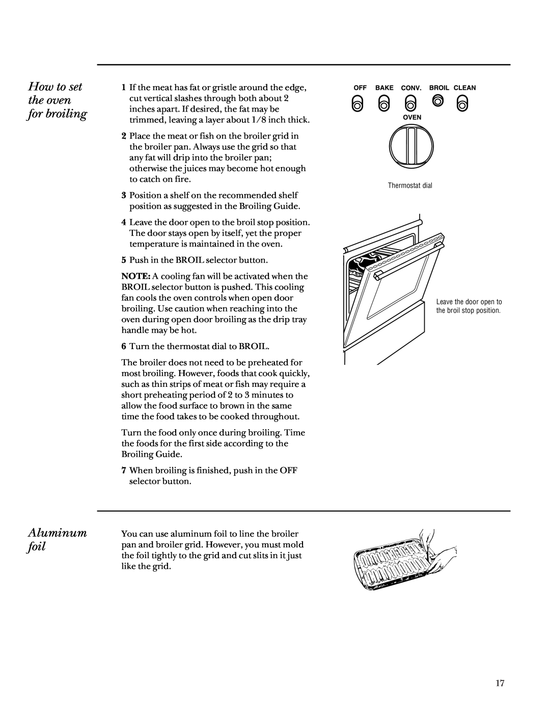 GE Monogram 164D4290P031 owner manual How to set the oven for broiling, Aluminum foil 