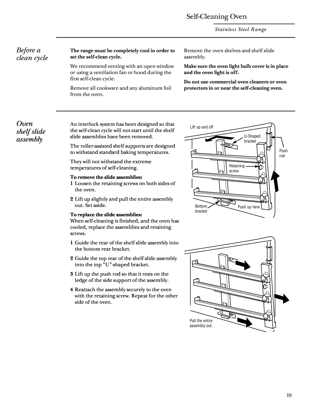 GE Monogram 164D4290P031 owner manual Self-CleaningOven, Oven shelf slide assembly, Before a clean cycle 