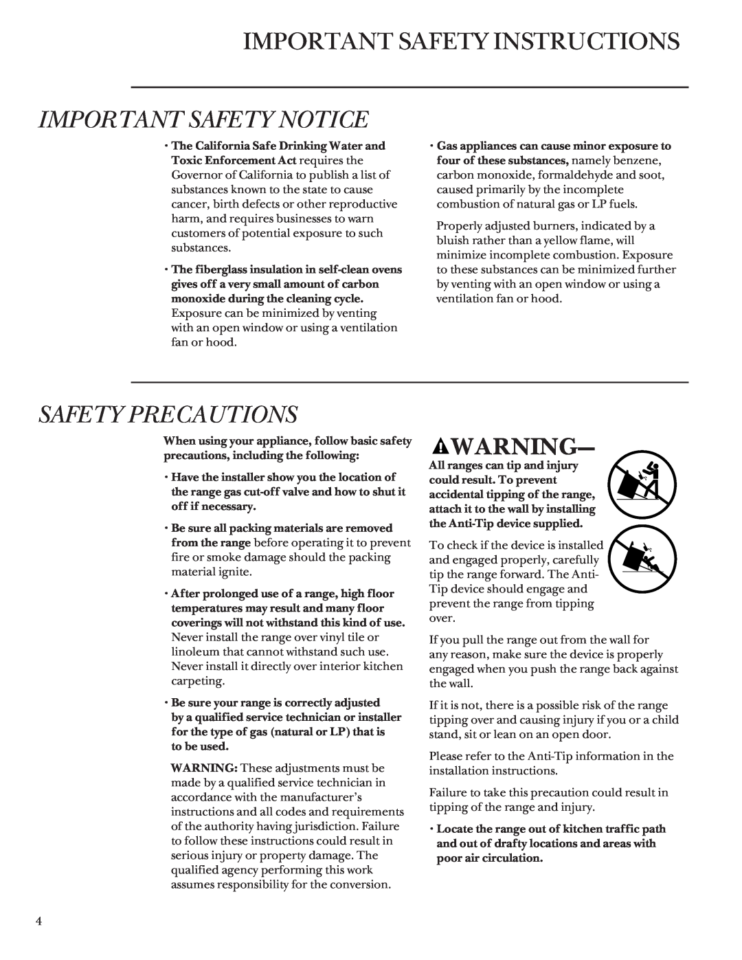 GE Monogram 164D4290P031 owner manual Important Safety Instructions, Important Safety Notice, Safety Precautions 