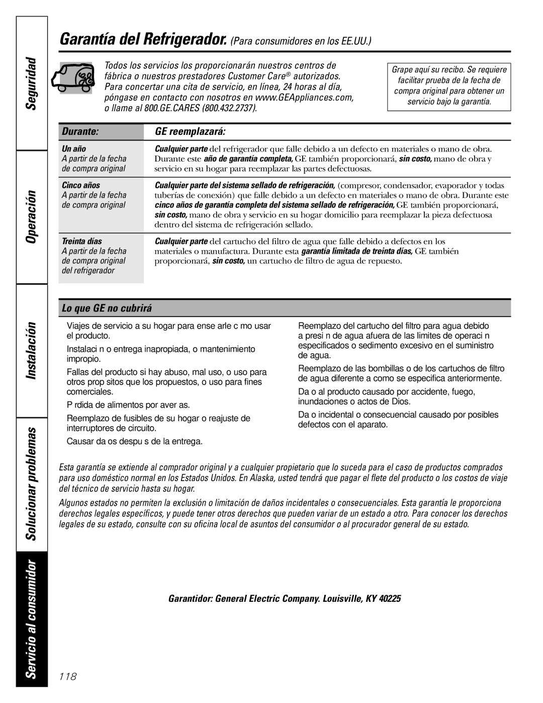 GE Monogram 22, 20 operating instructions Seguridad Operación, Durante GE reemplazará, Lo que GE no cubrirá 