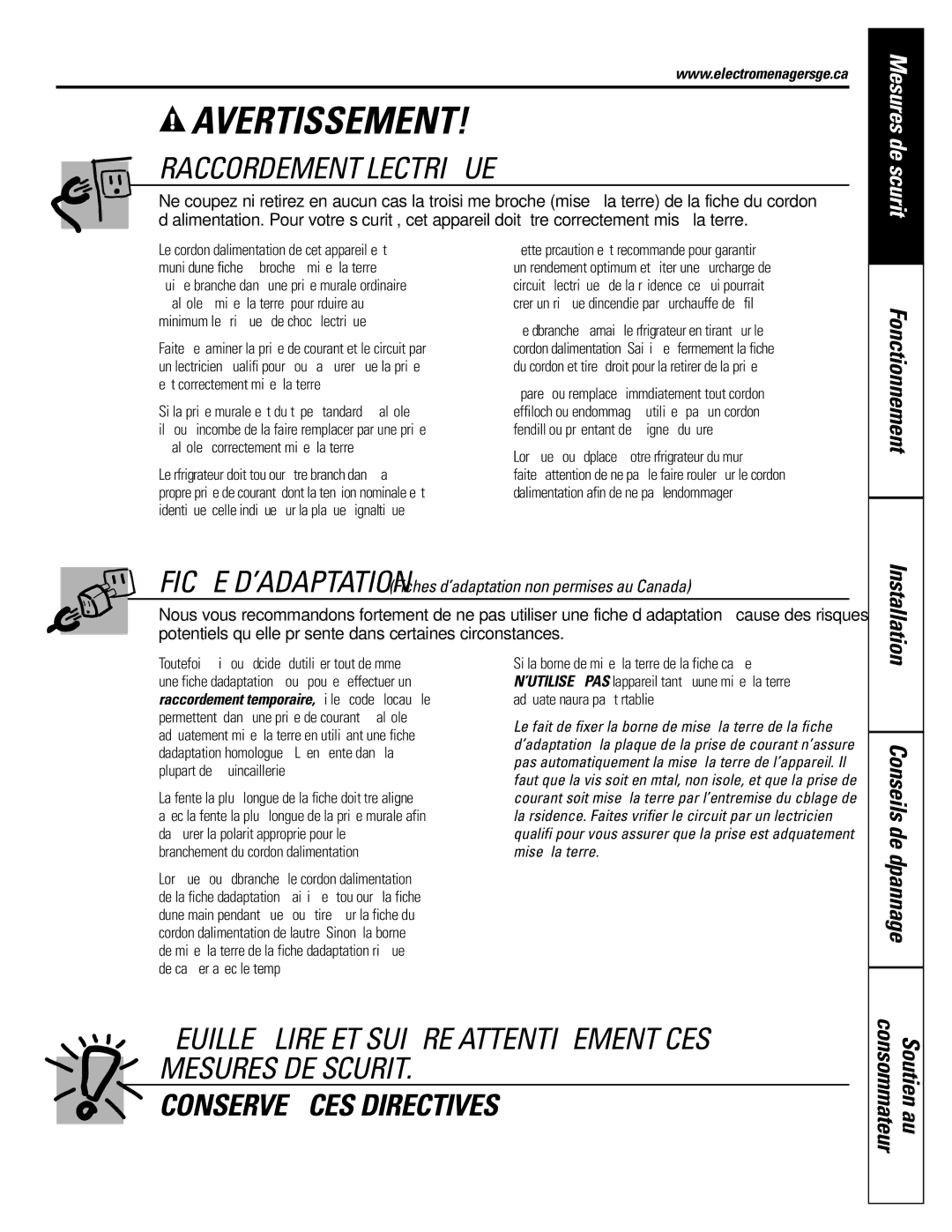 GE Monogram 20, 22 operating instructions Consommateur Soutien au, Installation 