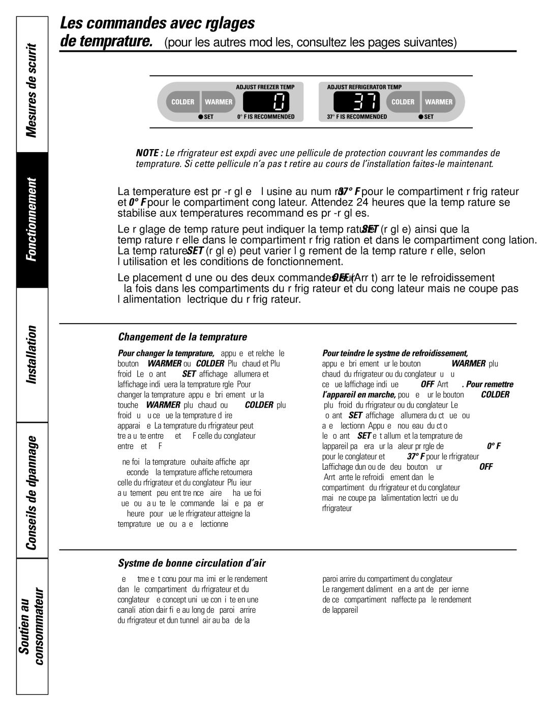 GE Monogram 22, 20 Les commandes avec réglages, Mesures de sécurité, Installation Conseils de dépannage 