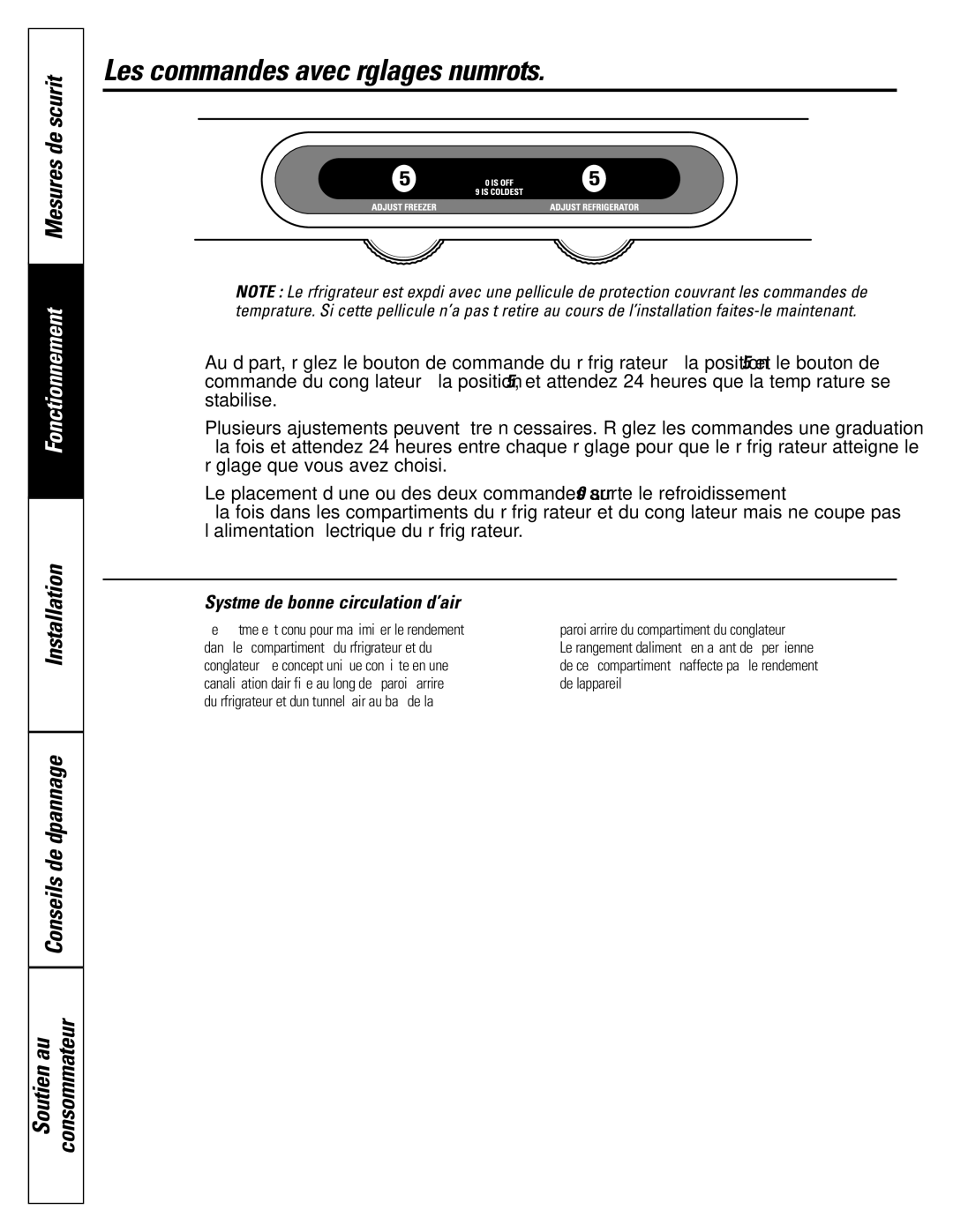 GE Monogram 22, 20 Les commandes avec réglages numérotés, Installation Conseils de dépannage Soutien au Consommateur 