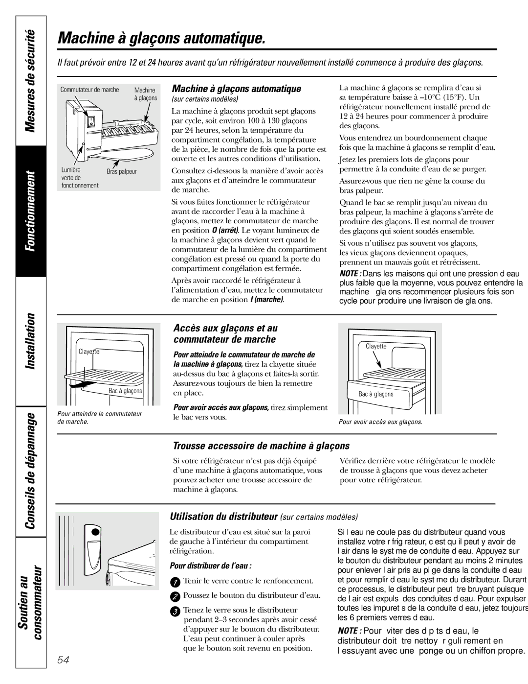 GE Monogram 22, 20 Machine à glaçons automatique, Conseils de, Trousse accessoire de machine à glaçons 