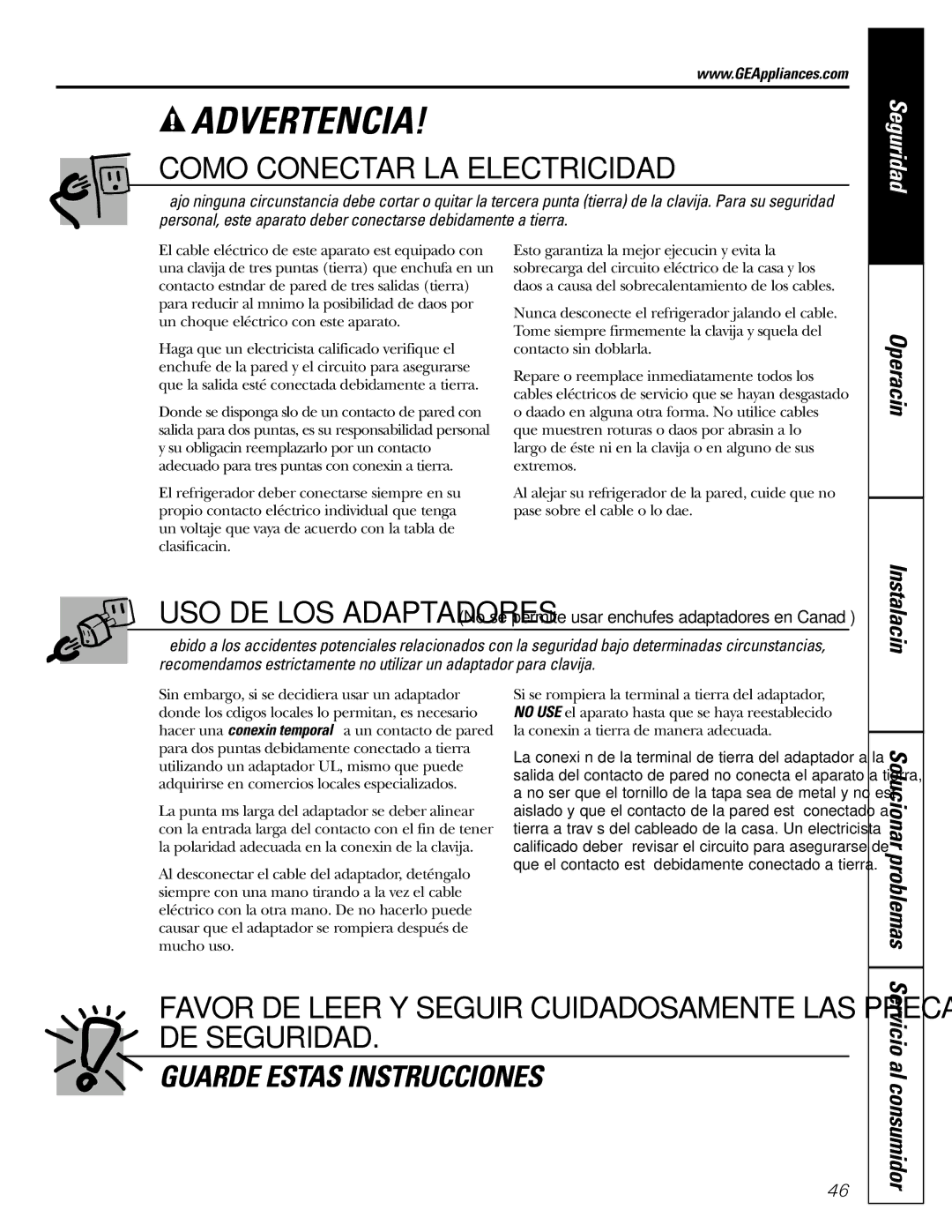 GE Monogram 20, 22 operating instructions Como Conectar LA Electricidad, Solucionar problemas 