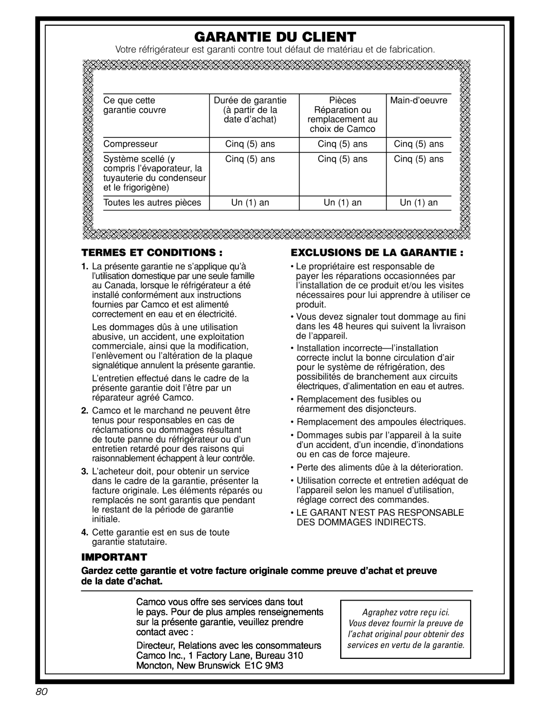 GE Monogram 22, 20 operating instructions Garantie Du Client, Termes Et Conditions, Exclusions De La Garantie 