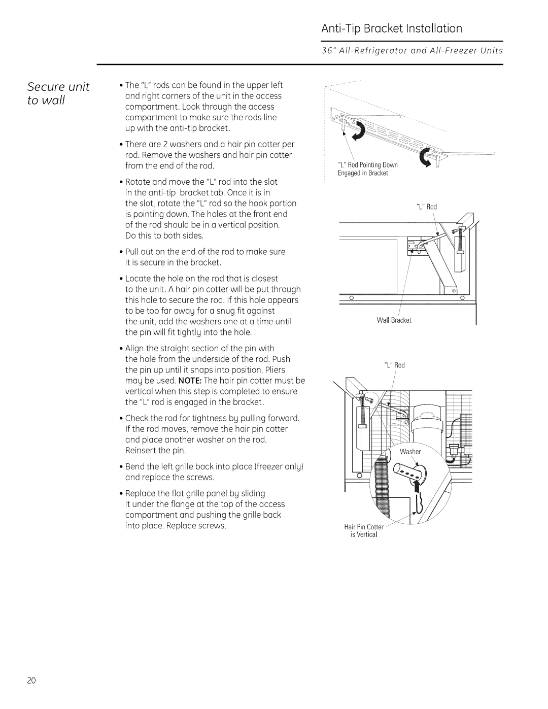 GE Monogram 22402602P001 owner manual Secure unit to wall 