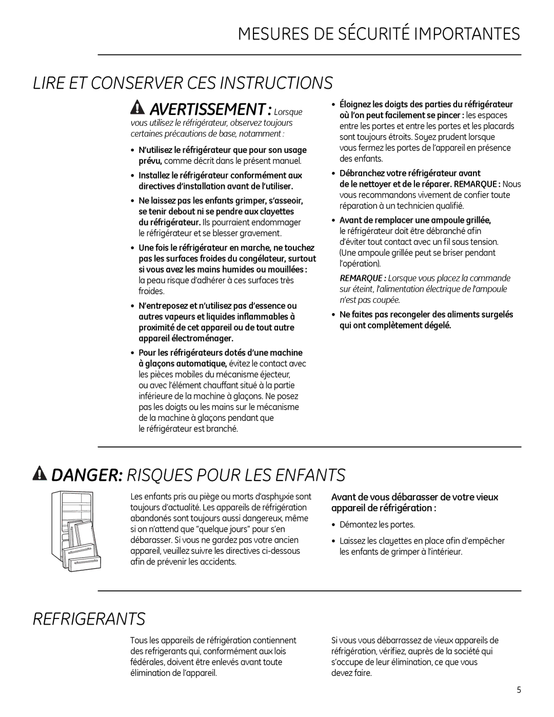 GE Monogram 225D1804P011 owner manual Mesures DE Sécurité Importantes 