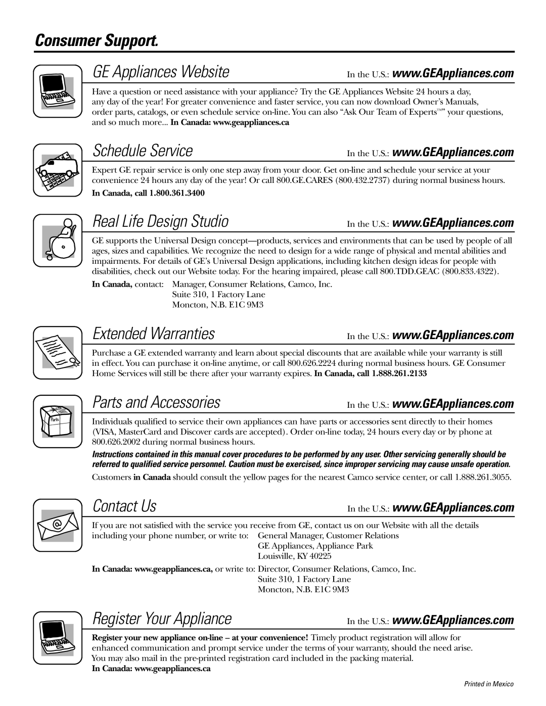 GE Monogram 23 installation instructions Consumer Support, GE Appliances Website Schedule Service 