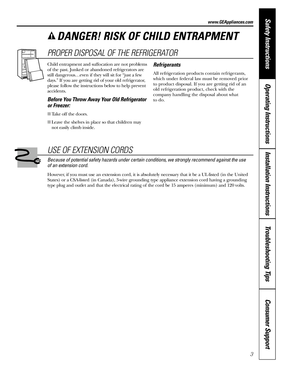 GE Monogram 23 installation instructions Before You Throw Away Your Old Refrigerator or Freezer, Refrigerants 