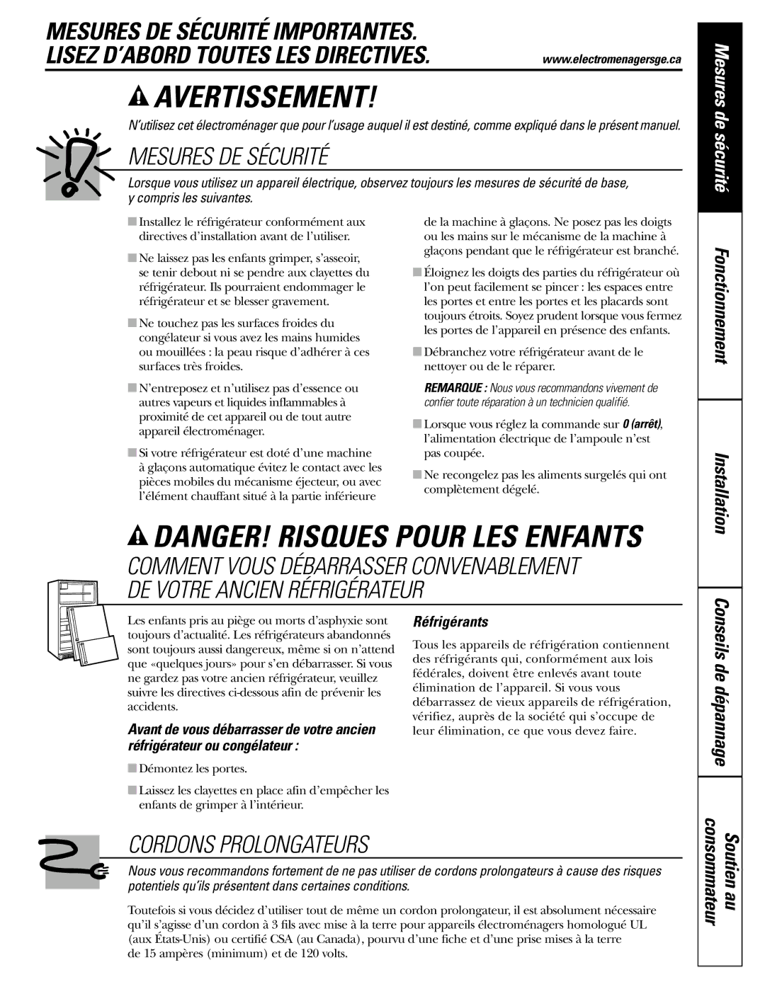 GE Monogram 23 installation instructions Conseils de dépannage, Réfrigérants, Installation 