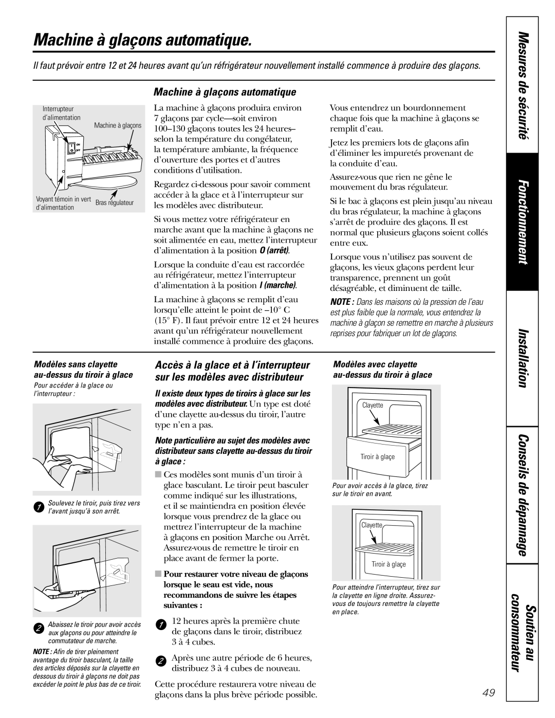 GE Monogram 23 installation instructions Machine à glaçons automatique, Glace 