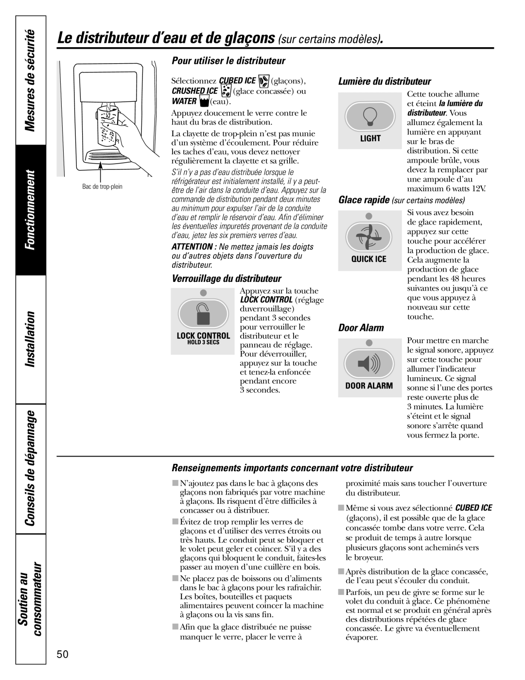 GE Monogram 23 installation instructions Le distributeur d’eau et de glaçons sur certains modèles, Conseils 