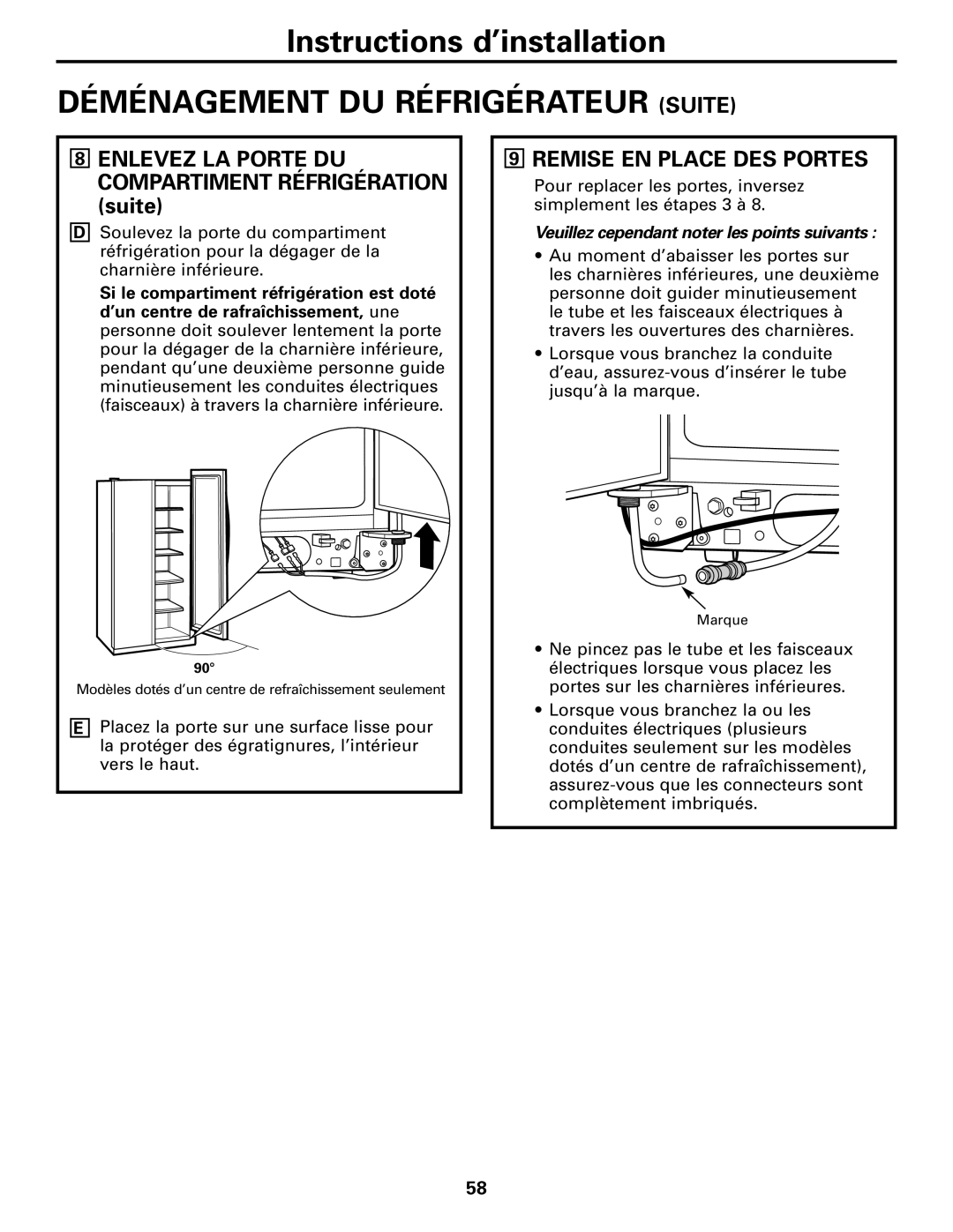 GE Monogram 23 installation instructions Remise EN Place DES Portes, Veuillez cependant noter les points suivants 