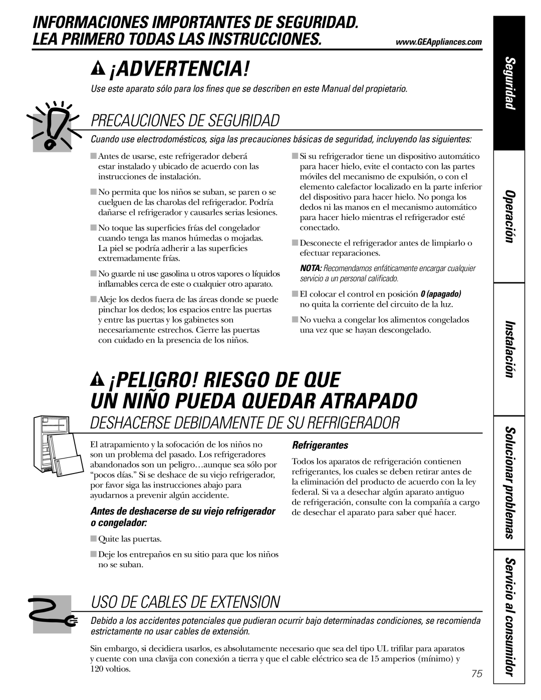 GE Monogram 23 Antes de deshacerse de su viejo refrigerador o congelador, Refrigerantes, Solucionar problemas Servicio 