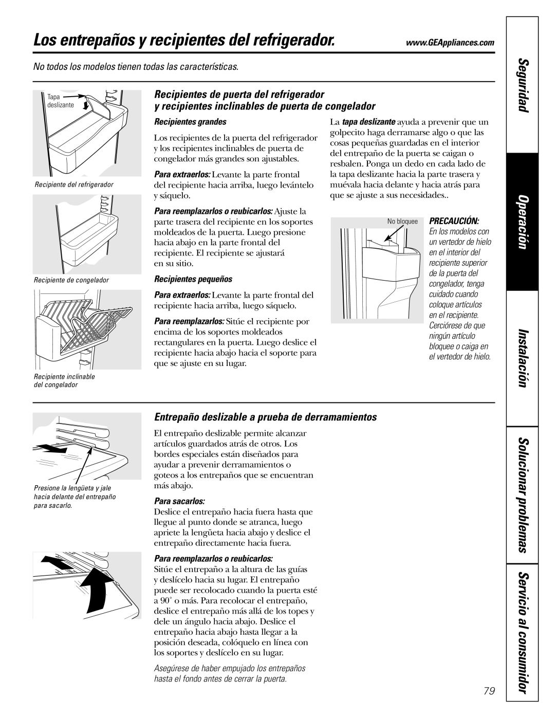 GE Monogram 23 Los entrepaños y recipientes del refrigerador, Solucionar problemas Servicio al consumidor 