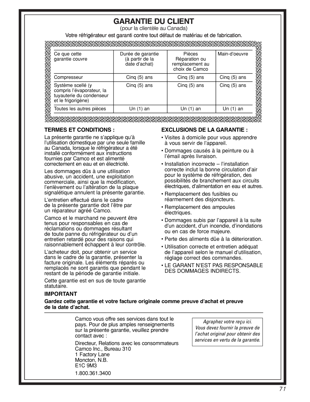 GE Monogram 23 installation instructions Garantie Du Client, Termes Et Conditions, Exclusions De La Garantie 