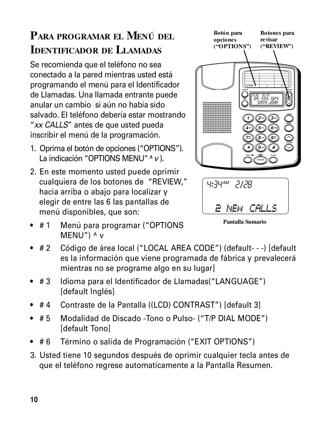 GE Monogram 29391 manual Para Programar EL Menú DEL Identificador DE Llamadas, Botón para Botones para Opciones Revisar 