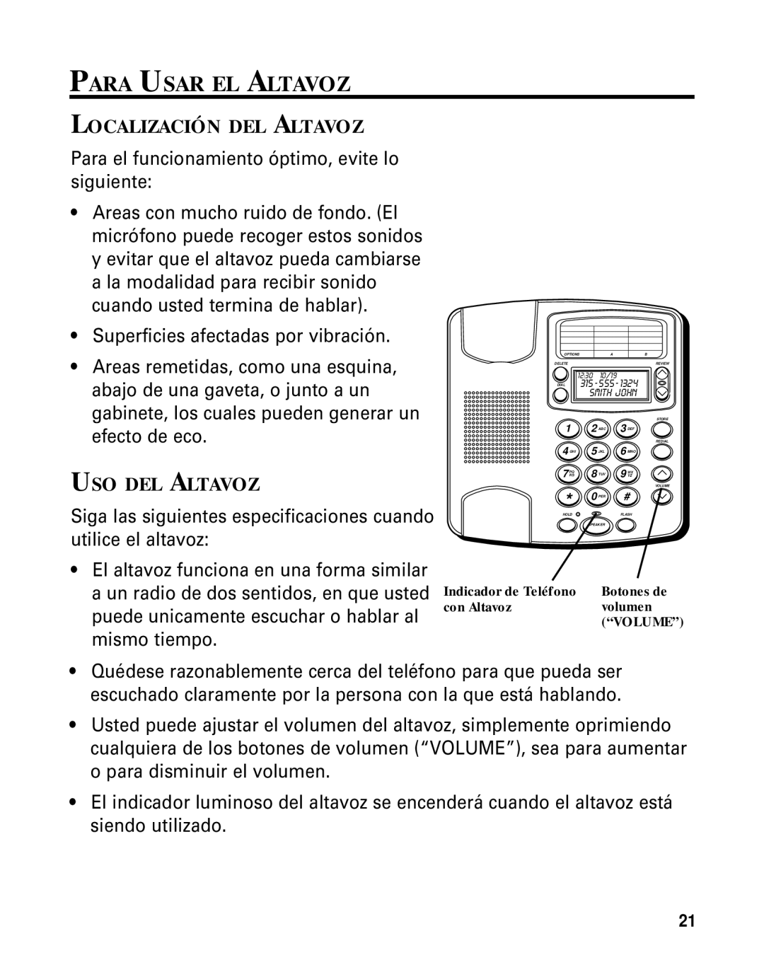 GE Monogram 29391 manual Para Usar EL Altavoz, Localización DEL Altavoz, USO DEL Altavoz 