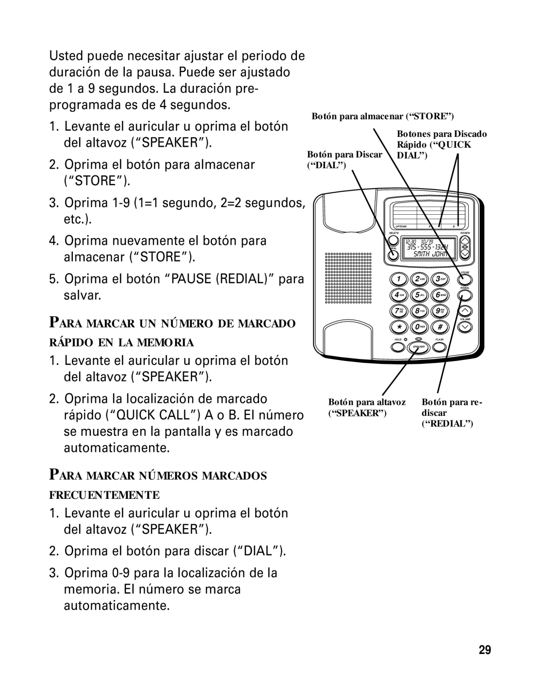 GE Monogram 29391 manual Botón para altavoz Botón para re, Discar 