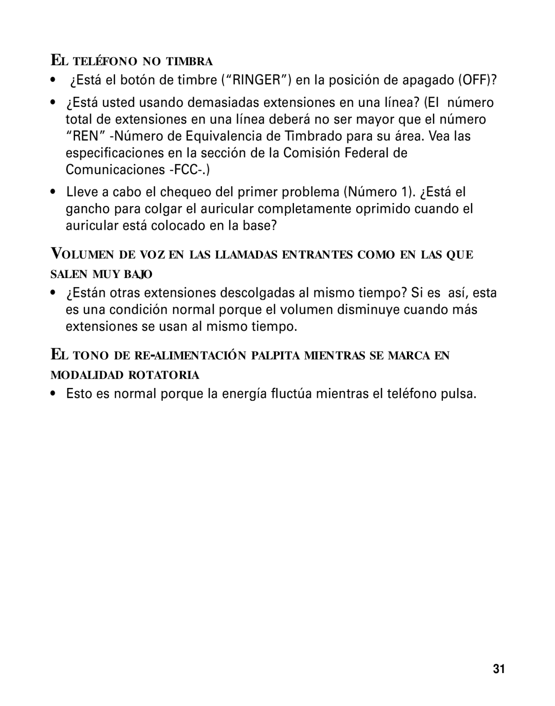 GE Monogram 29391 manual EL Teléfono no Timbra 