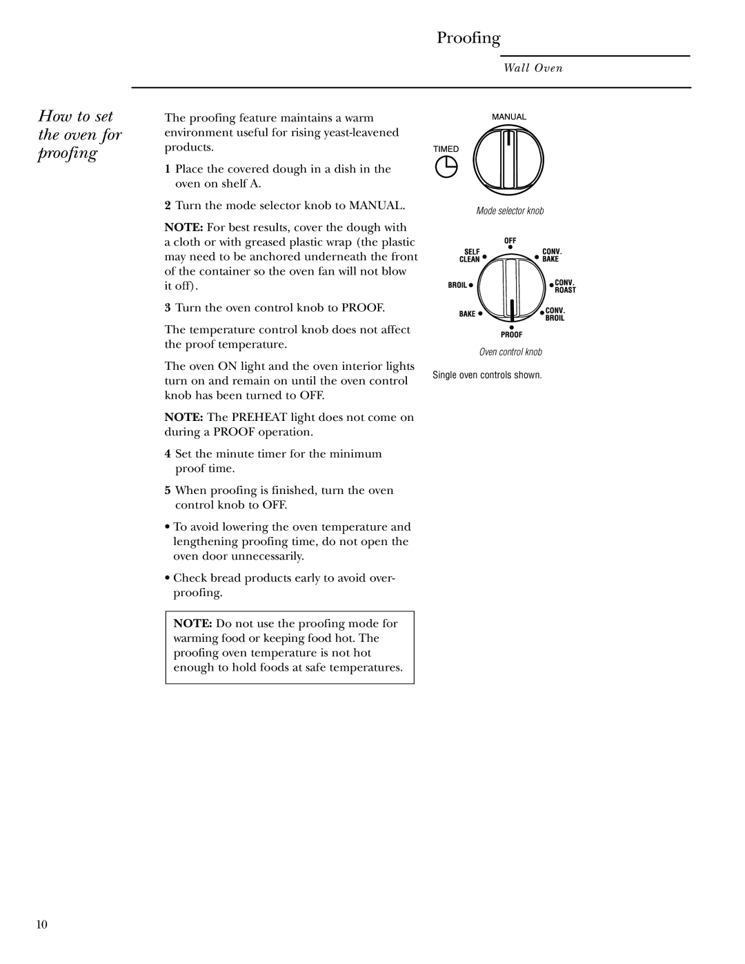 GE Monogram 30 Wall Oven manual Proofing, How to set the oven for proofing 