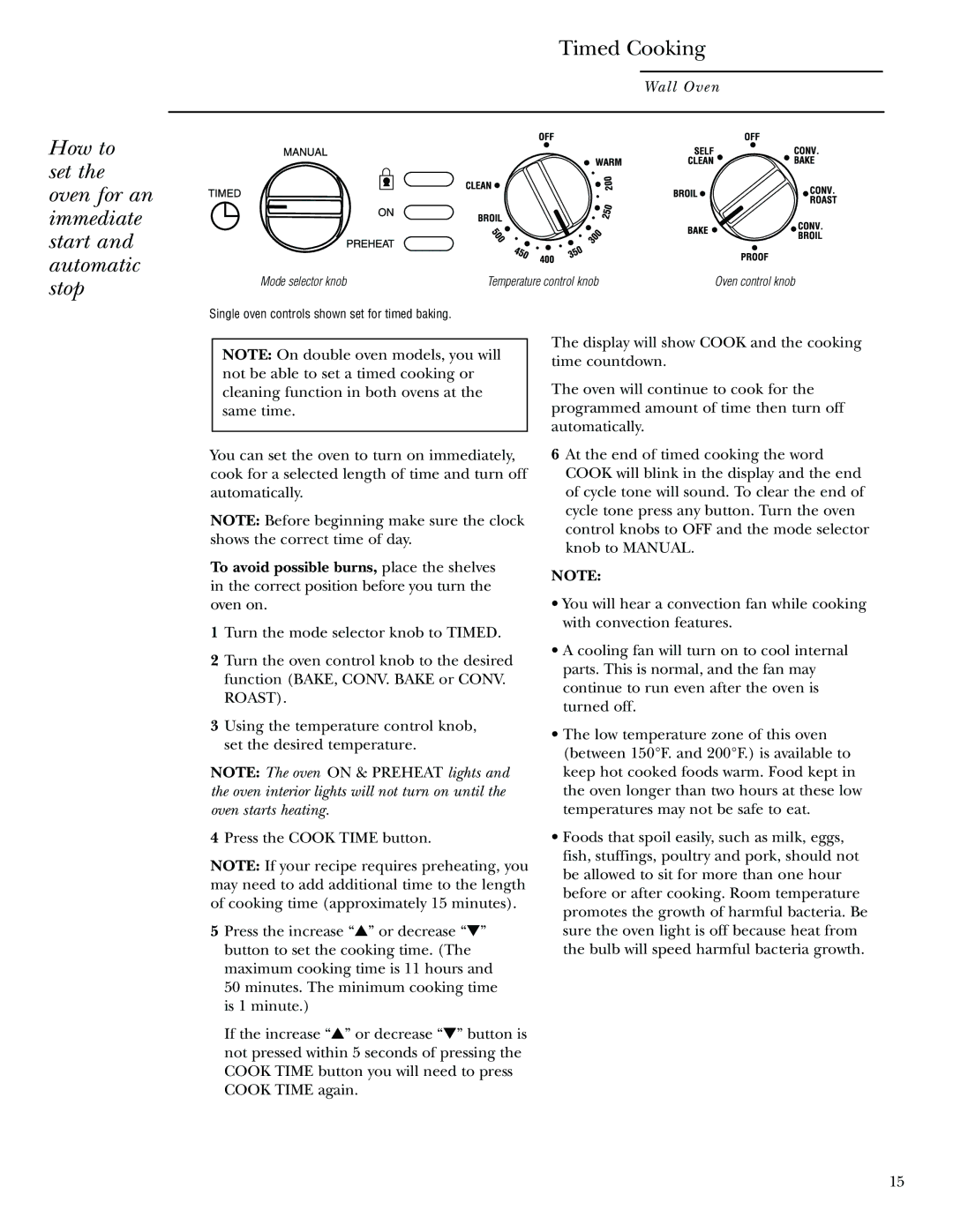 GE Monogram 30 Wall Oven manual Timed Cooking 