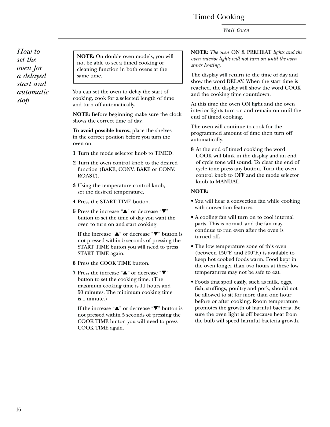 GE Monogram 30 Wall Oven manual How to set the oven for Delayed start and automatic stop 