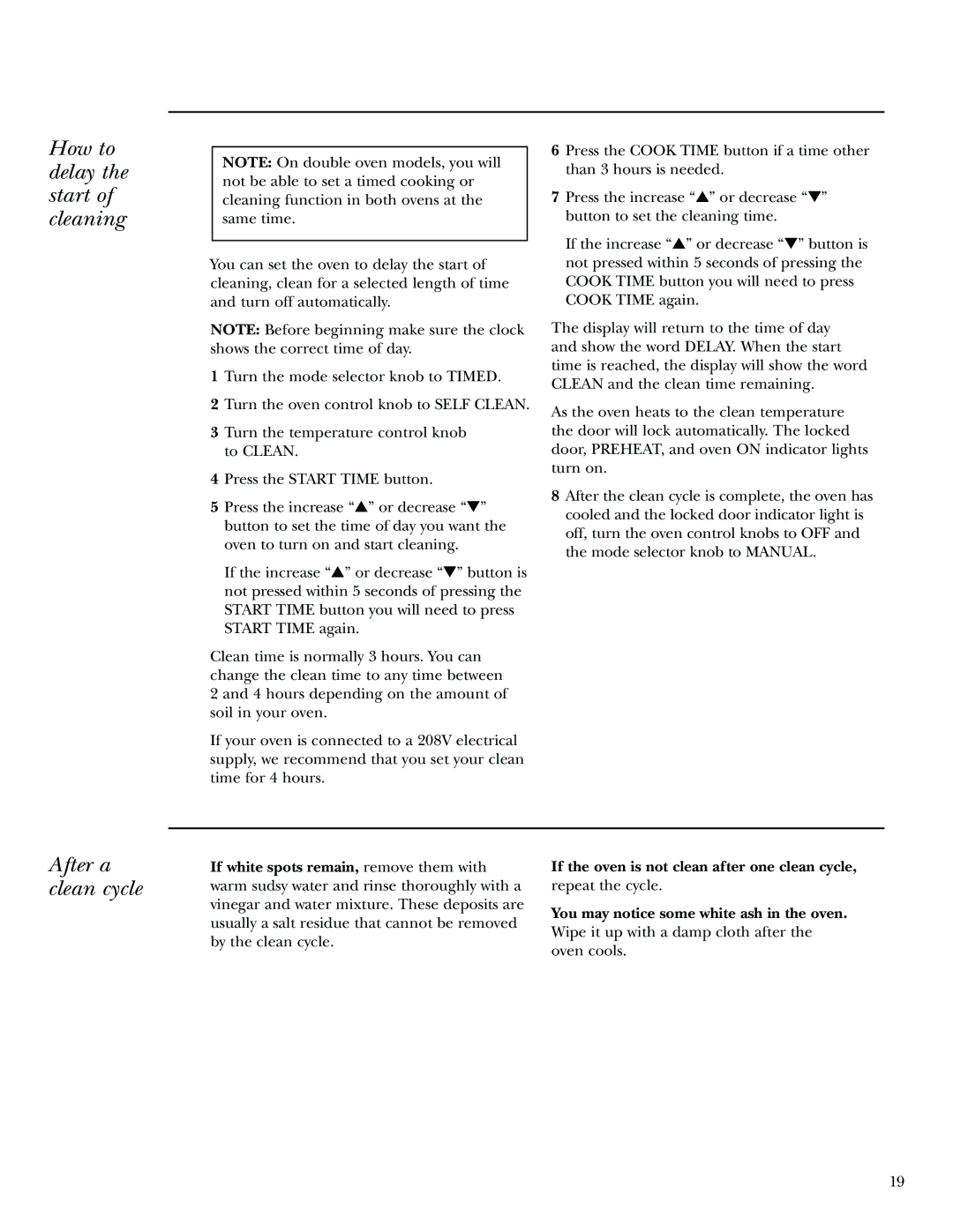 GE Monogram 30 Wall Oven manual How to delay the start of cleaning, After a clean cycle 