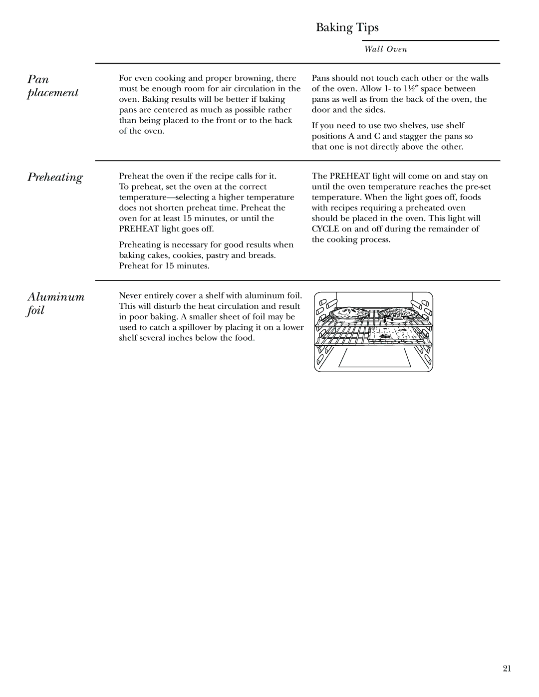 GE Monogram 30 Wall Oven manual Pan placement, Preheating 