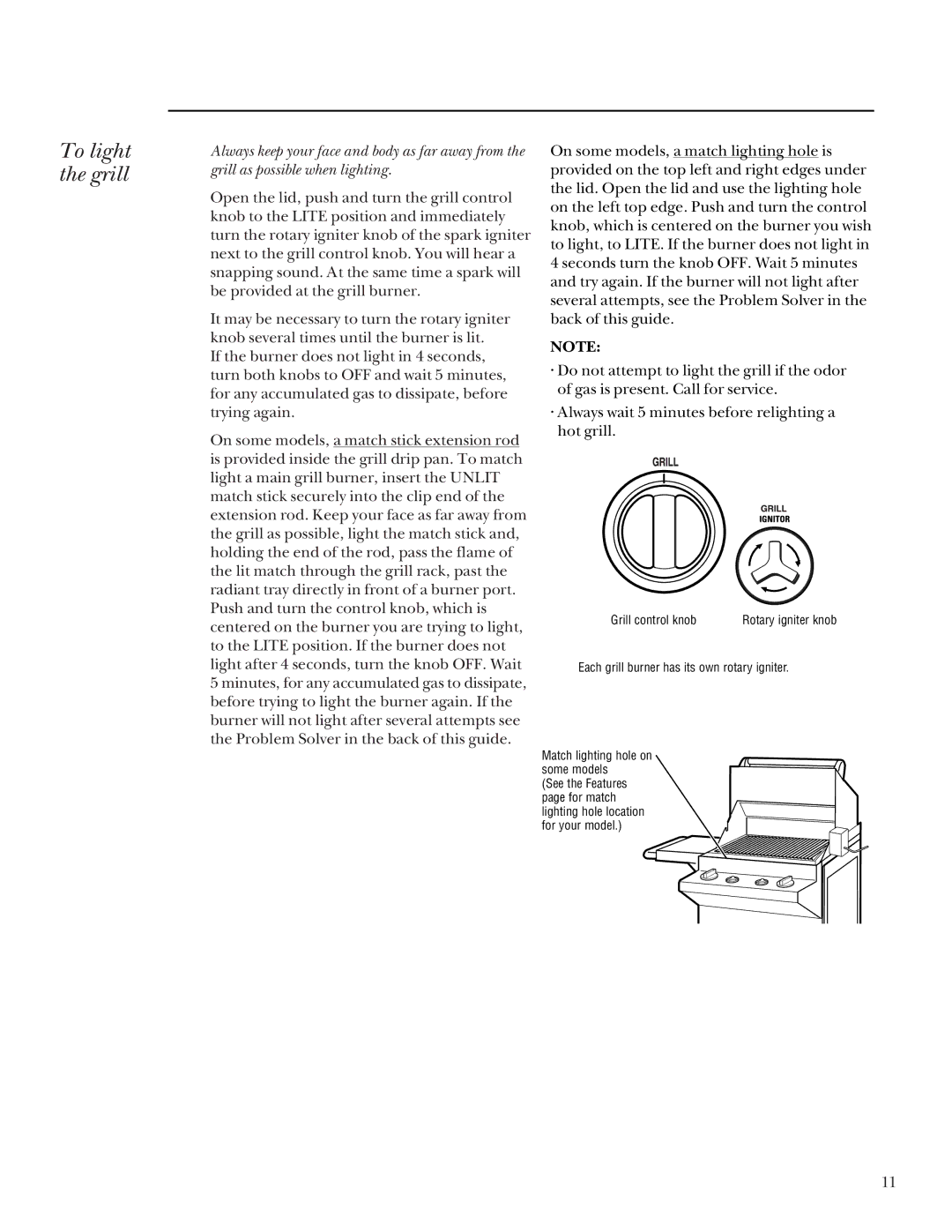 GE Monogram 27, 36, 48, 24 manual To light the grill 