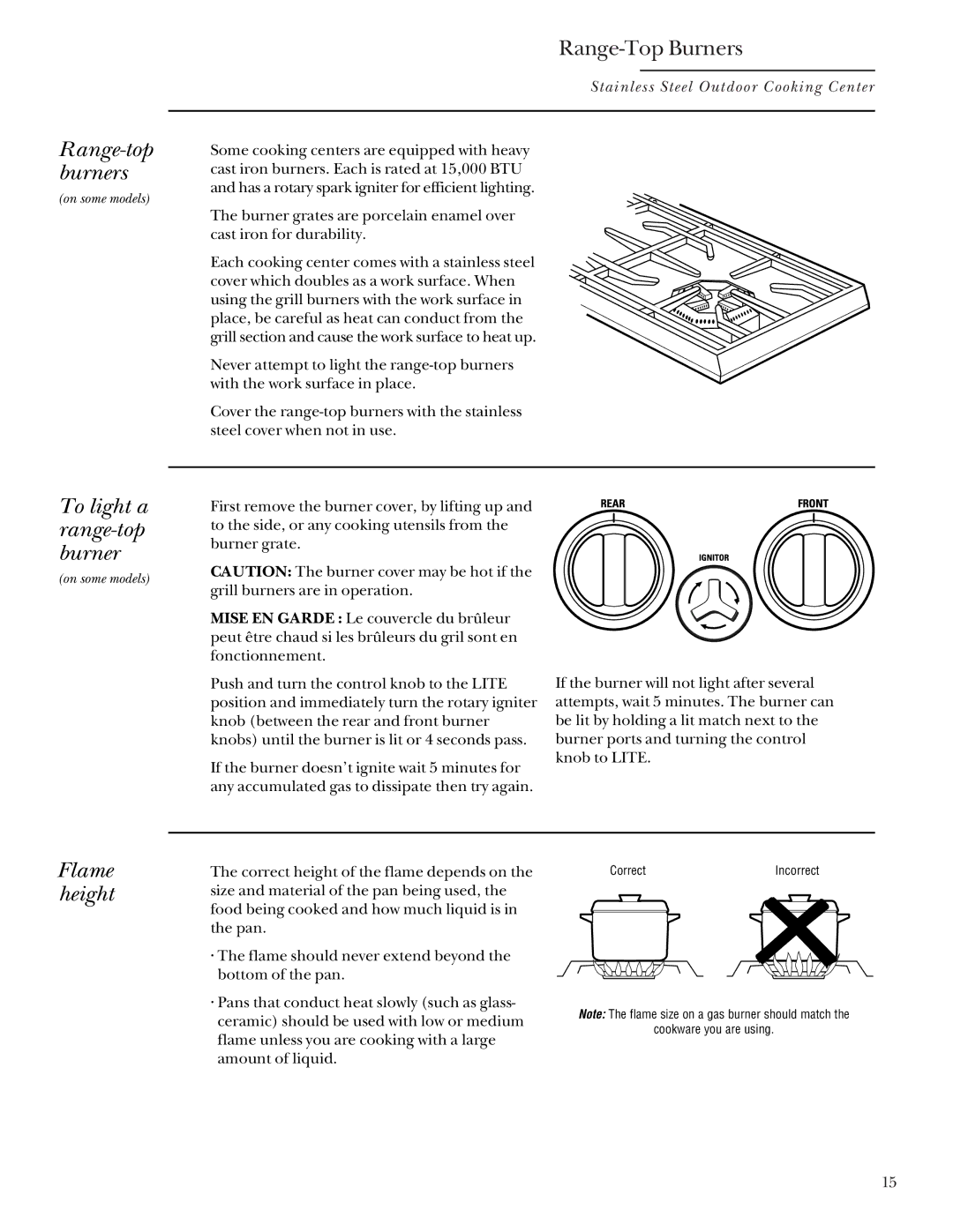 GE Monogram 27, 36, 48, 24 manual Range-top burners, To light a range-top burner, Flame height 