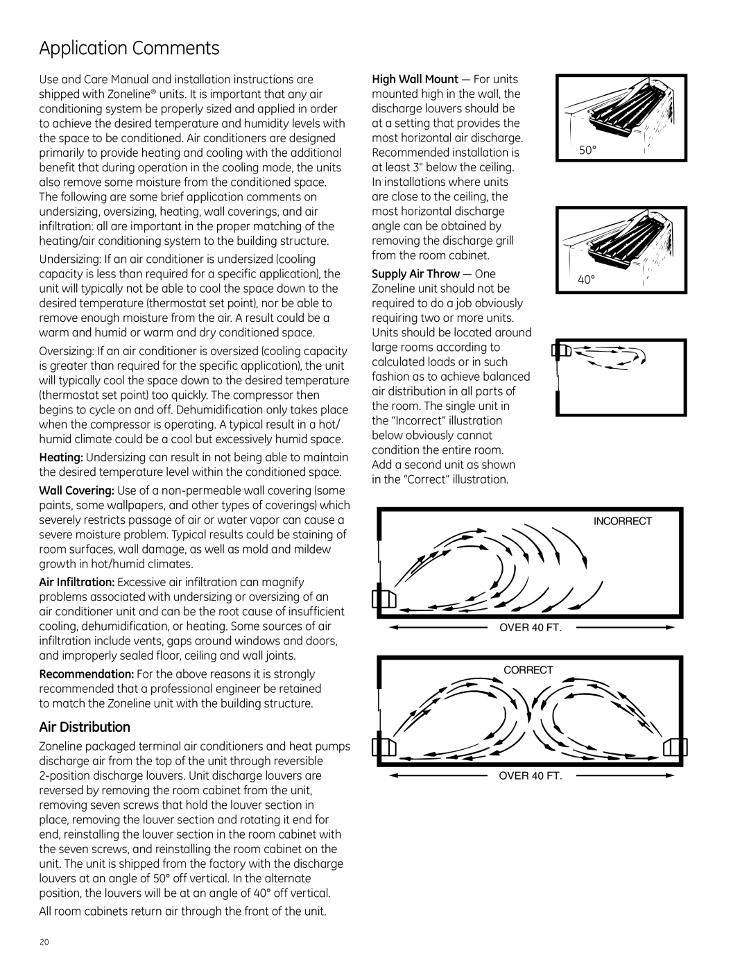 GE Monogram 2900 Series, 3900 Series, 5800 Series manual Application Comments, Air Distribution 