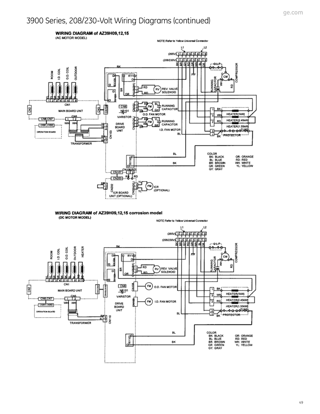 GE Monogram 5800 Series, 3900 Series, 2900 Series manual Series, 208/230-Volt Wiring Diagrams 