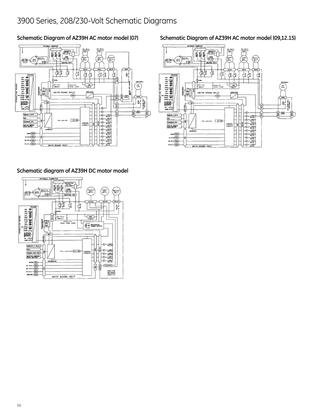 GE Monogram 2900 Series, 3900 Series Series, 208/230-Volt Schematic Diagrams, Schematic Diagram of AZ39H AC motor model 