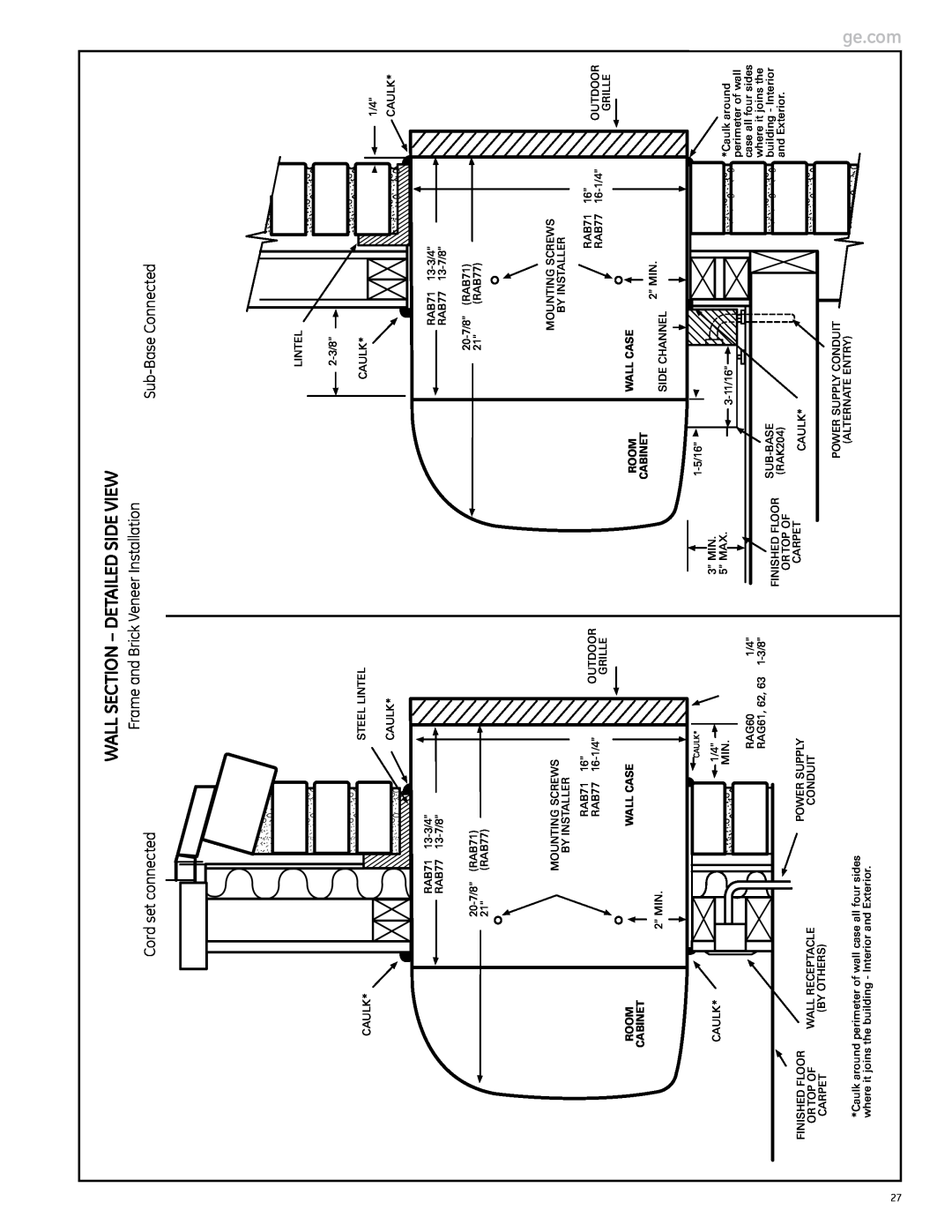 GE Monogram 3900 Series, 5800 Series, 2900 Series manual Wall Section - Detailed Side View 