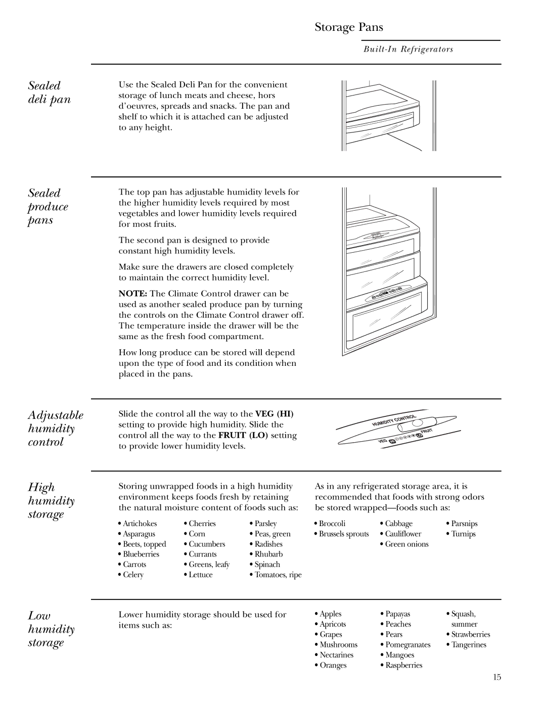 GE Monogram 48, 42 owner manual Storage Pans 