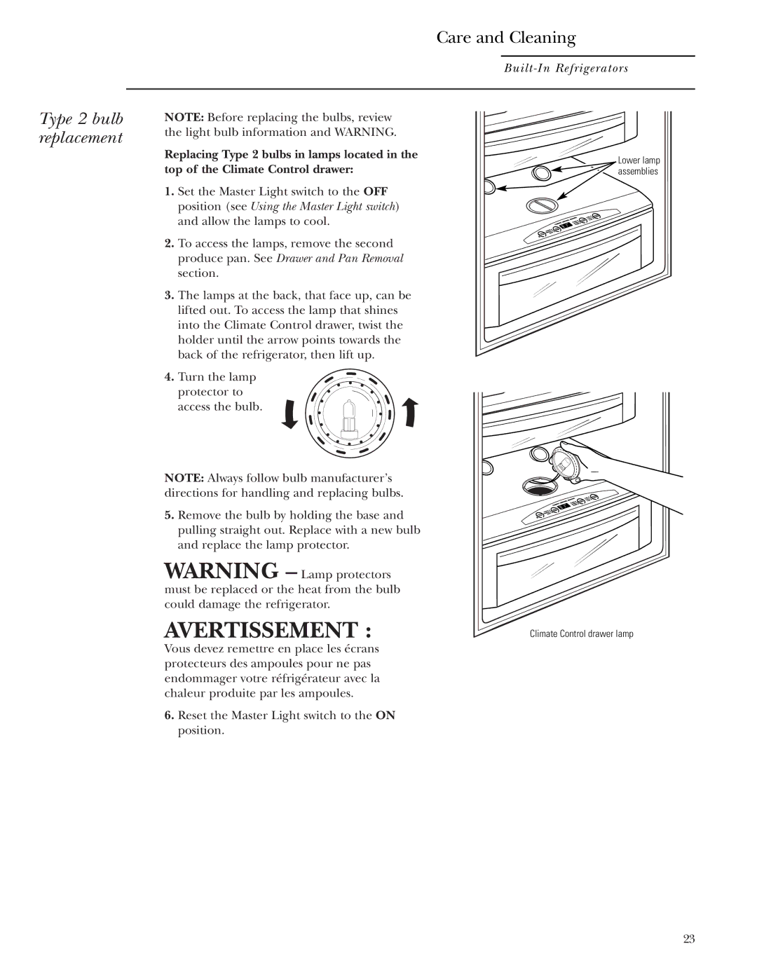 GE Monogram 48, 42 owner manual Climate Control drawer lamp 