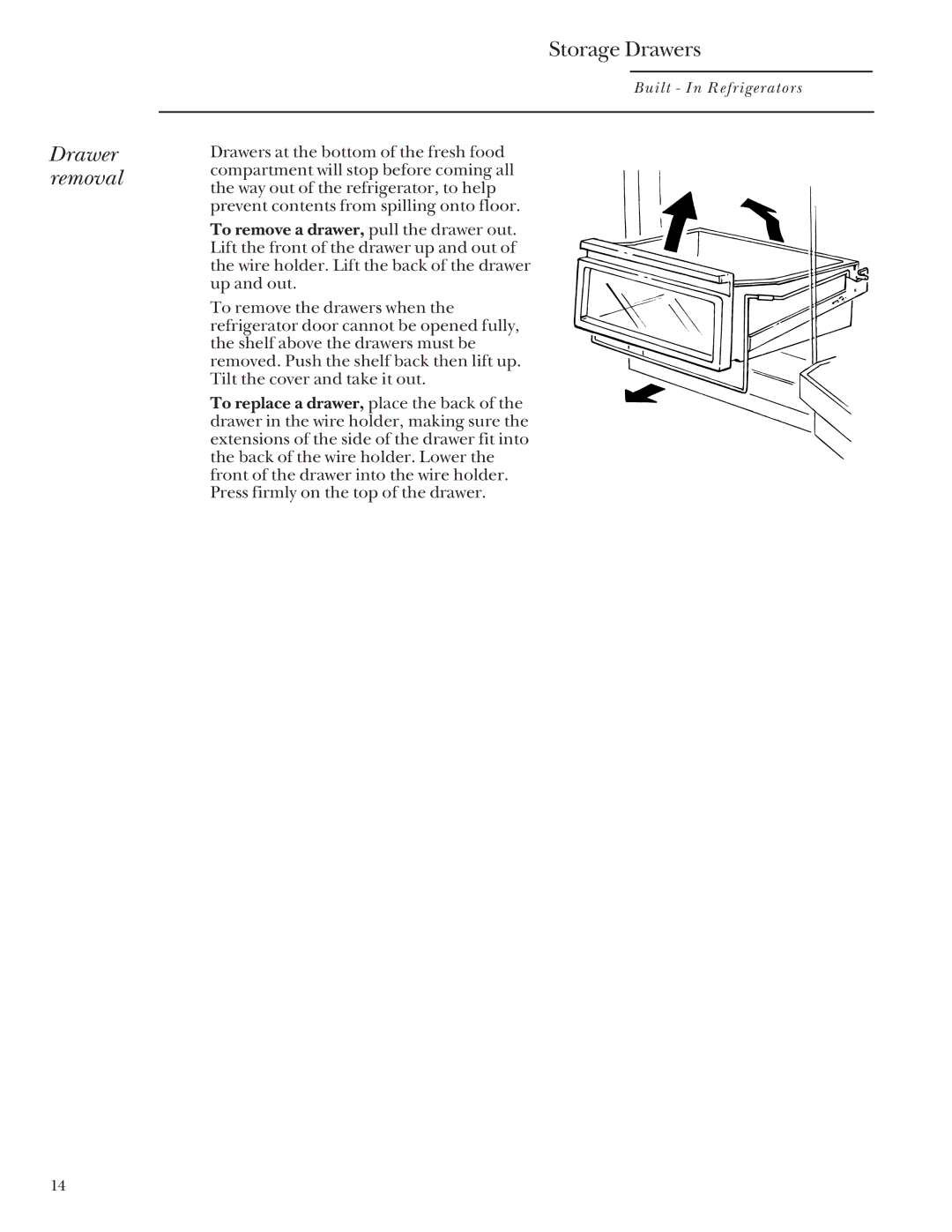 GE Monogram 48 Built-In Refrigerators manual Drawer removal 