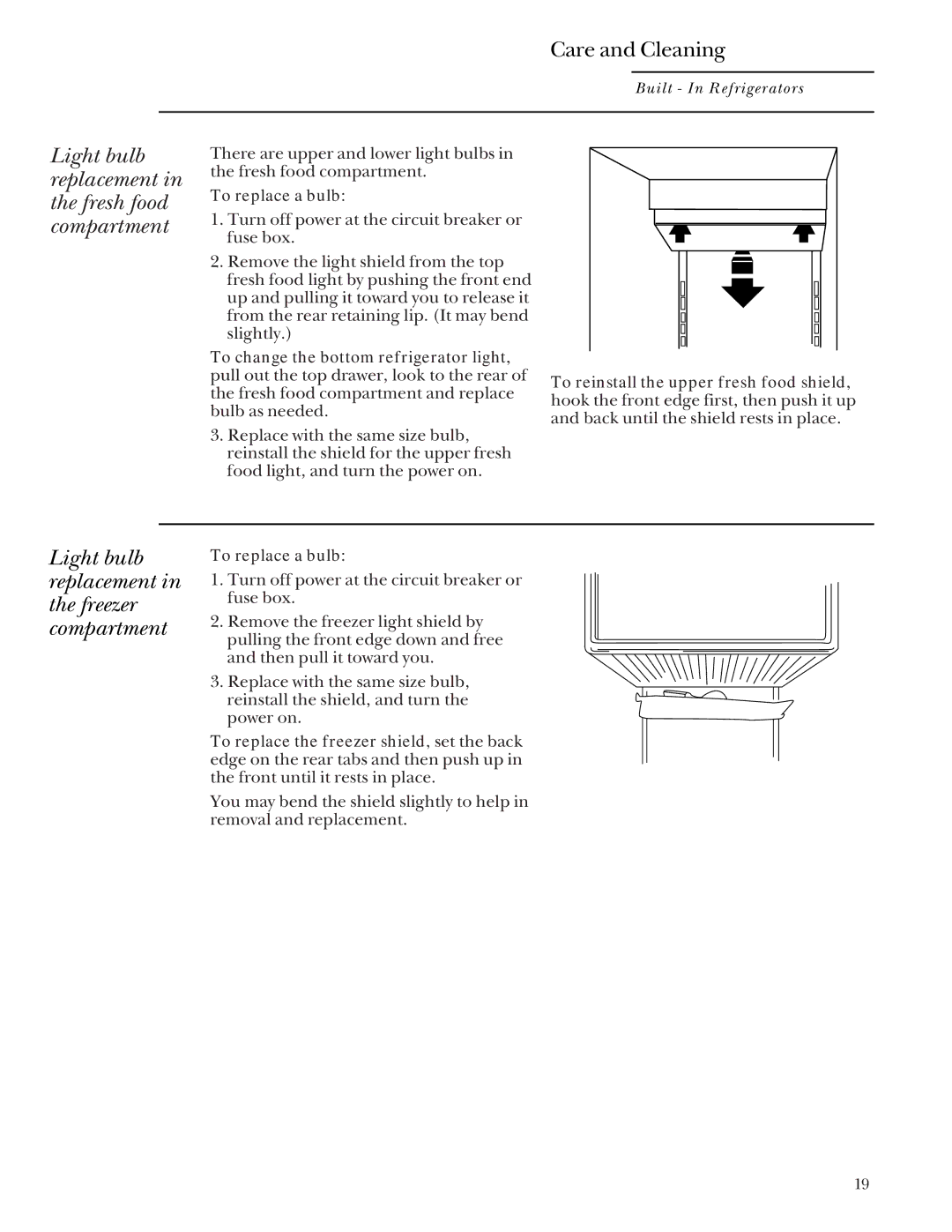 GE Monogram 48 Built-In Refrigerators manual Light bulb, Replacement, Fresh food Compartment 