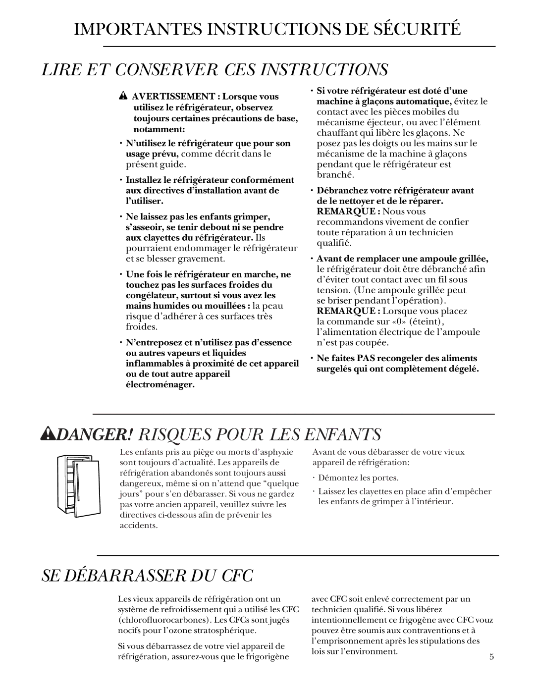 GE Monogram 48 Built-In Refrigerators manual SE Débarrasser DU CFC 